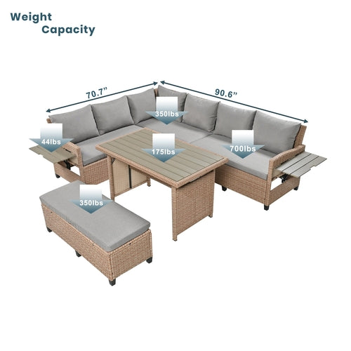 5-Piece Outdoor Patio Rattan Sofa Set, Sectional PE Wicker L-Shaped
