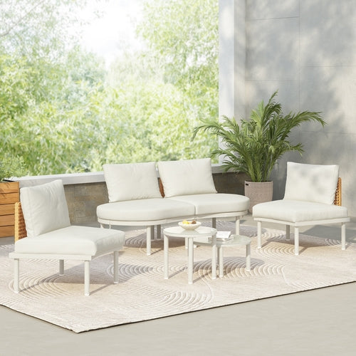 6-Piece Patio Sofa Furniture Set, Half Moon Outdoor Sectional Sofa