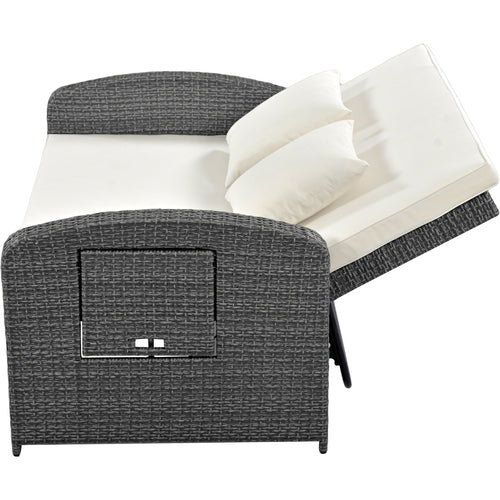 Outdoor Chaise Lounge Rattan White with Adjustable Design for Patio,
