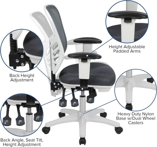 Nicholas Gray And White Mesh Mid Back Swivel Office Chair With