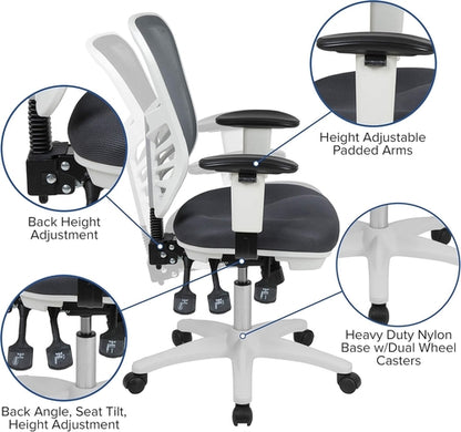 Nicholas Gray And White Mesh Mid Back Swivel Office Chair With