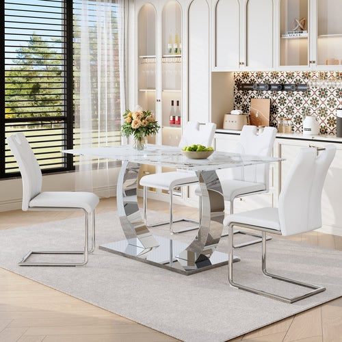 Luxury Modern 63-inch Dining Table Set With 4 Upholstered Chairs,