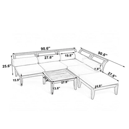 6 Piece Patio Sofa Set, Acacia Wood Outdoor Modular Sectional Garden