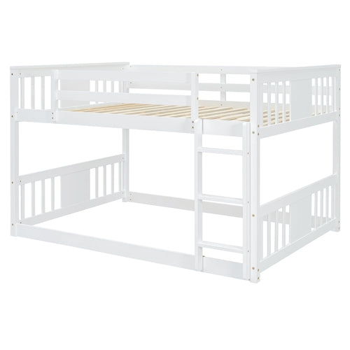 Full Over Full Bunk Bed with Ladder, White