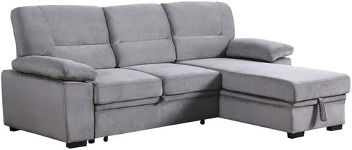 Gray Velvet Reversible Sleeper Sectional Sofa With Storage