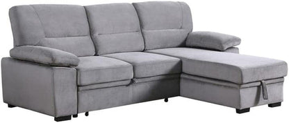Gray Velvet Reversible Sleeper Sectional Sofa With Storage