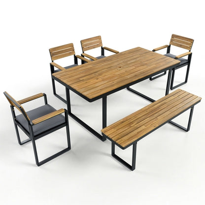 6-Piece Outdoor Dining Set, Acacia Wood, 1 Table with 4 Chairs & 1