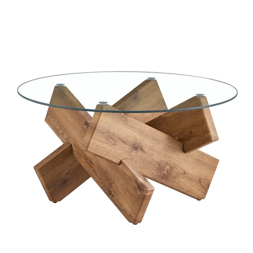 Modern Round Glass Coffee Table – 33.4" Tempered Glass Top with MDF