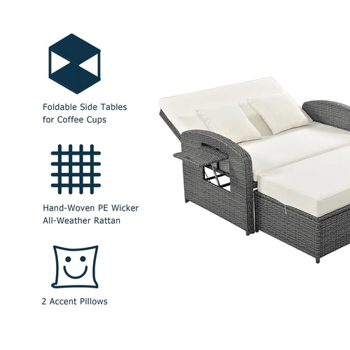 Outdoor Chaise Lounge Rattan White with Adjustable Design for Patio,