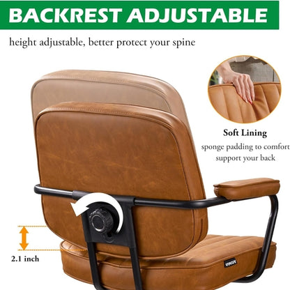 Brown Desk Chair With Wheels And Armrests Adjustable