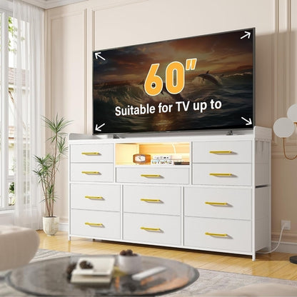 Bedroom Dresser With 11 Drawers And 60 Inch TV Stand White