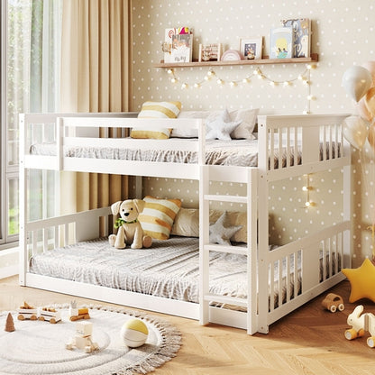 Full Over Full Bunk Bed with Ladder, White