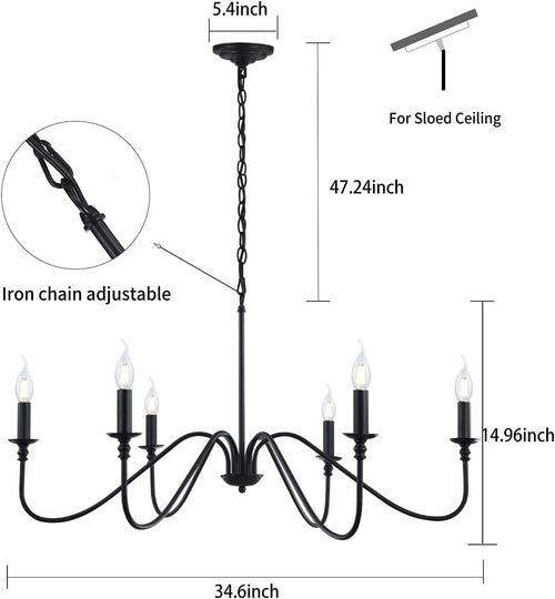 Chandelier 6 Light Black Hanging Fixture For Dining Room