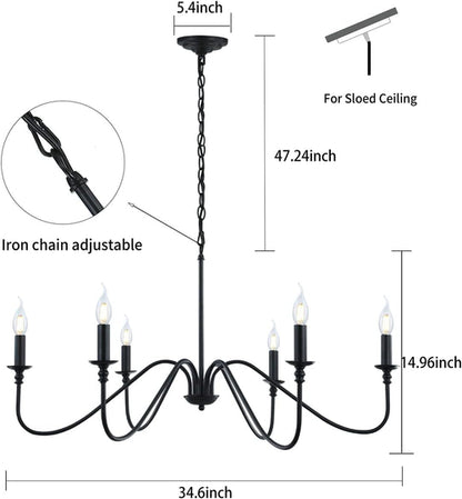 Chandelier 6 Light Black Hanging Fixture For Dining Room