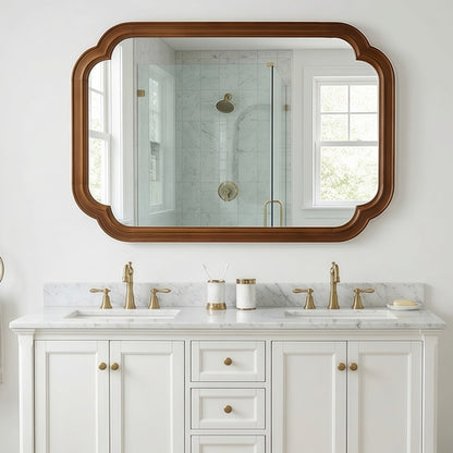 Solid Wood Frame Rounded Corner Decorative Mirror, For Bedroom,