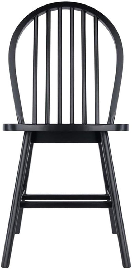 Windsor Dining Chair Set Solid Wood Black Finish 2 Pack