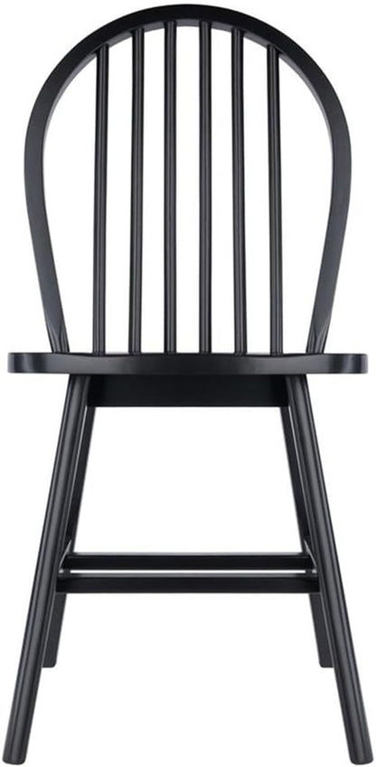 Windsor Dining Chair Set Solid Wood Black Finish 2 Pack