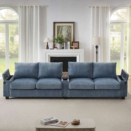 Modern 4-Seater Corduroy Sofa Couch with USB Ports, Hidden Storage and