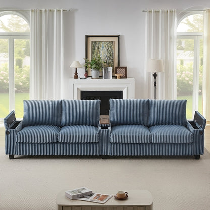 Modern 4-Seater Corduroy Sofa Couch with USB Ports, Hidden Storage and