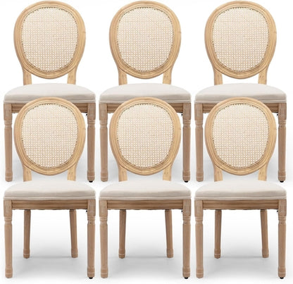 Oval Back Rattan Upholstered Dining Chairs Set Of 6 Beige With Wood
