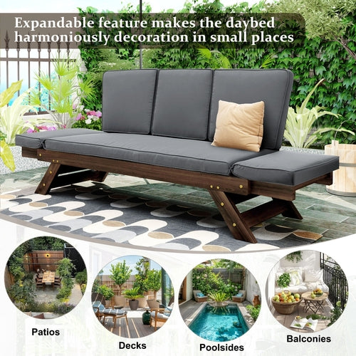Outdoor Adjustable Patio Wooden Daybed Sofa Chaise Lounge with