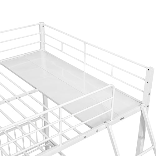 Full Over Twin & Twin Bunk Bed, Metal Triple Bunk Bed with Drawers and
