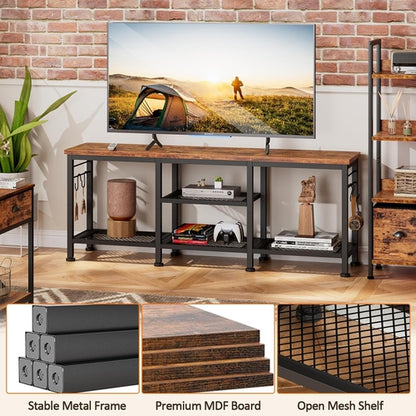 Rustic Brown TV Stand For 55 Inch With Open Storage Shelves