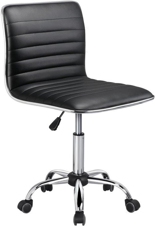 Adjustable Armless PU Leather Office Chair Swivel Black