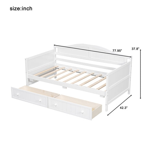 Twin Wooden Daybed with 2 drawers, Sofa Bed for Bedroom Living Room,No