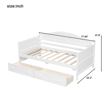 Twin Wooden Daybed with 2 drawers, Sofa Bed for Bedroom Living Room,No