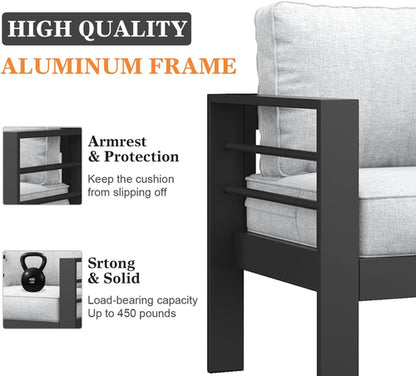 5 Pieces Modern Aluminum Patio Furniture Set, Outdoor Conversation