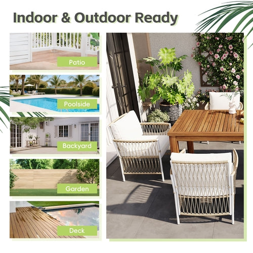 Patio 5pcs Wooden Dining Table Set, Outdoor 67''L Rectangular Table