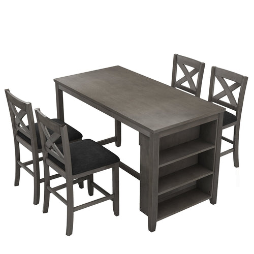 5 Pieces Counter Height Rustic Farmhouse Dining Room Wooden Bar Table