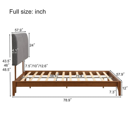 Full Size Solid Dry Bamboo Wood 12 Inch Platform Bed, with Gray Curved