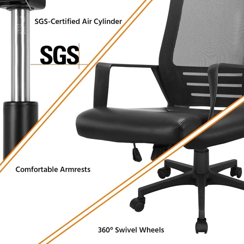 Ergonomic Office Chair Leather Seat Mesh Back Black With Lumbar