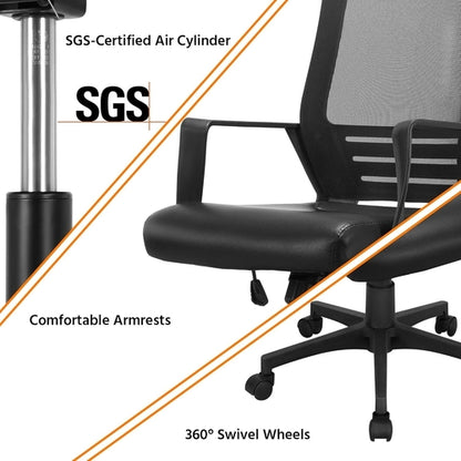 Ergonomic Office Chair Leather Seat Mesh Back Black With Lumbar