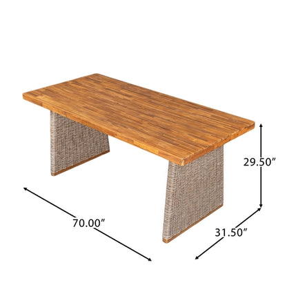 Outdoor Acacia Wood Dining Table, Teak Finish with Wicker