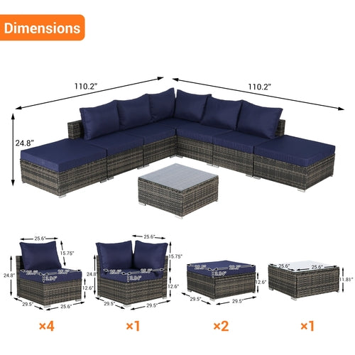 8 Piece Outdoor Patio Sectional Sofa Set – Wicker Conversation Set