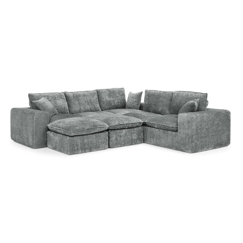 Modern Boucle L-Shaped Sectional Sofa with Two Moveable Ottomans,