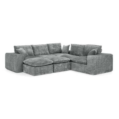 Modern Boucle L-Shaped Sectional Sofa with Two Moveable Ottomans,