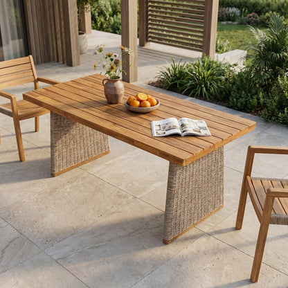Outdoor Acacia Wood Dining Table, Teak Finish with Wicker