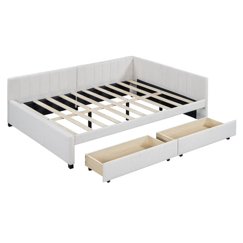 Upholstered Daybed with 2 Storage Drawers Sofa Bed Frame, Linen Fabric