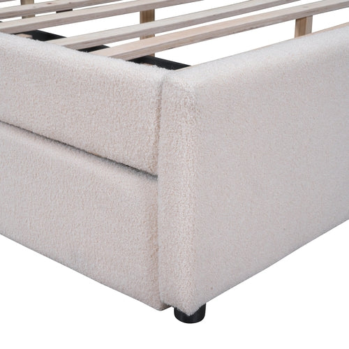 Teddy Fleece Queen Size Upholstered Platform Bed with Twin XL Trundle
