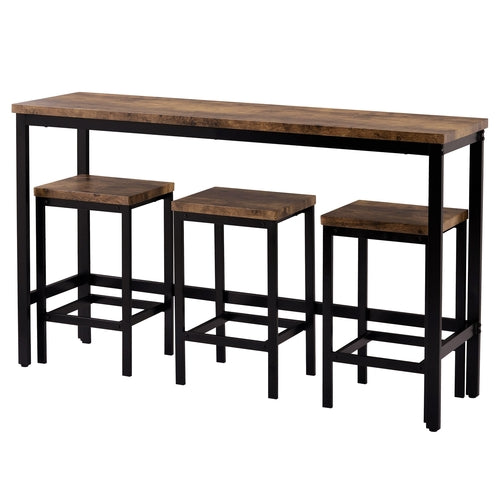 Counter Height Extra Long Dining Table Set with 3 Stools Pub Kitchen