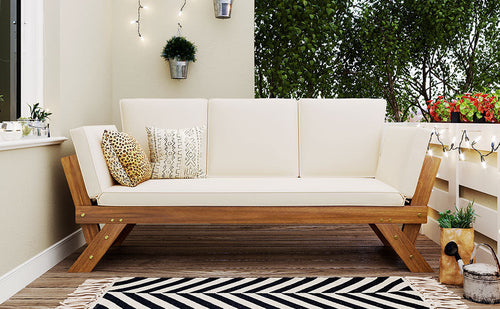 Outdoor Adjustable Patio Wooden Daybed Sofa Chaise Lounge with