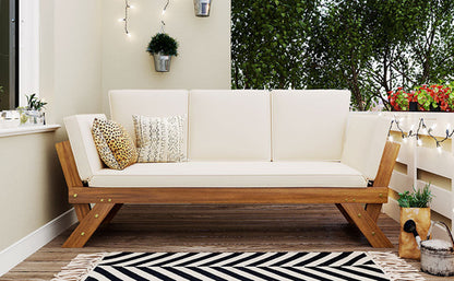 Outdoor Adjustable Patio Wooden Daybed Sofa Chaise Lounge with