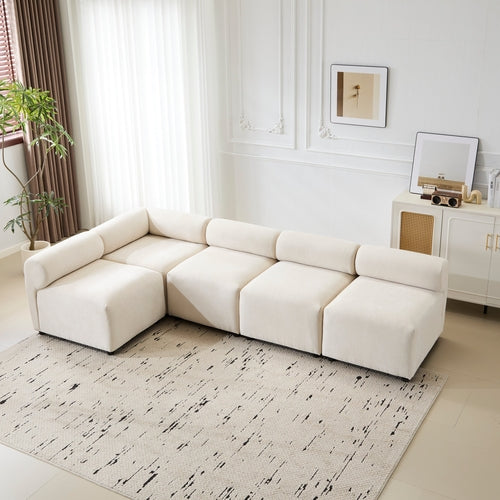 Modular Chenille Sectional Sofa – Modern Curved Upholstered Couch for