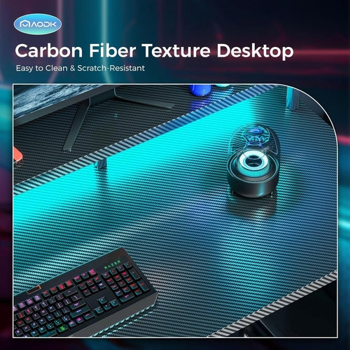 48 Inch LED Gaming Desk With Power Outlet And Shelves