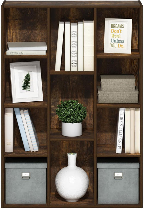 Luder 11-Cube Amber Pine Bookcase For Living Room Storage