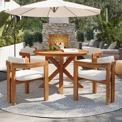 5-Piece Outdoor Acacia Wood Round Dining Set, Solid Wood Patio Table